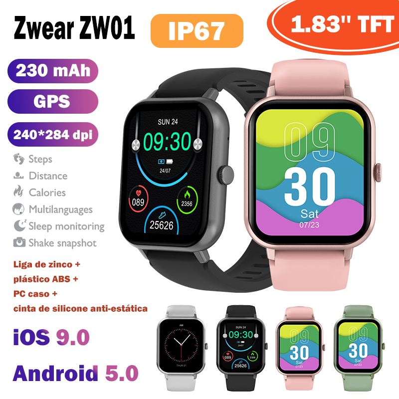 Relógio smartwatch 【Zwear ZW01】Monitor Cardíaco Bluetooth Com USB relógio digital prova d água/relógio inteligente original