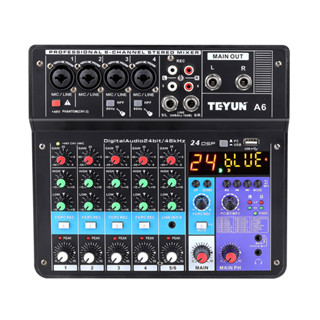 TEYUN 6 Canais Power Karaoke Amplificador Estéreo Mixer Áudio Som Interface Console Mixagem Entrada Computador Power Live Broadcast