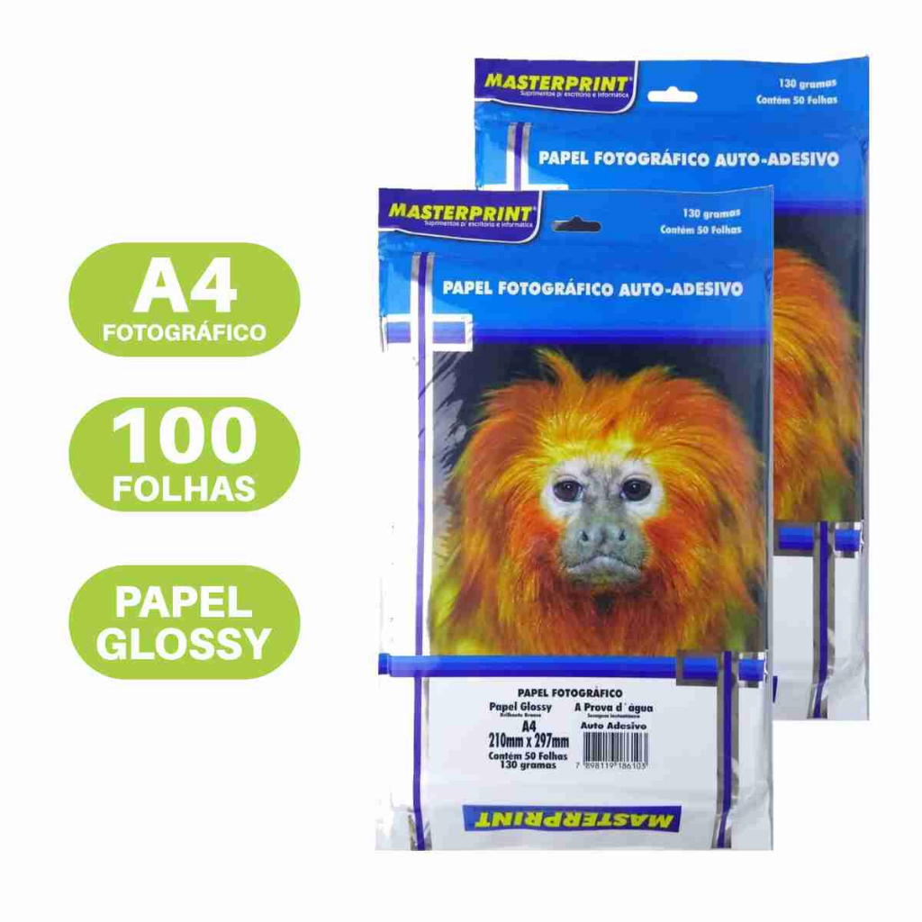 Papel Fotográfico ADESIVO Glossy 130gr Kit 100 Folhas A4 Papel Foto À Prova D'água MasterPrint em Oferta na Shopee