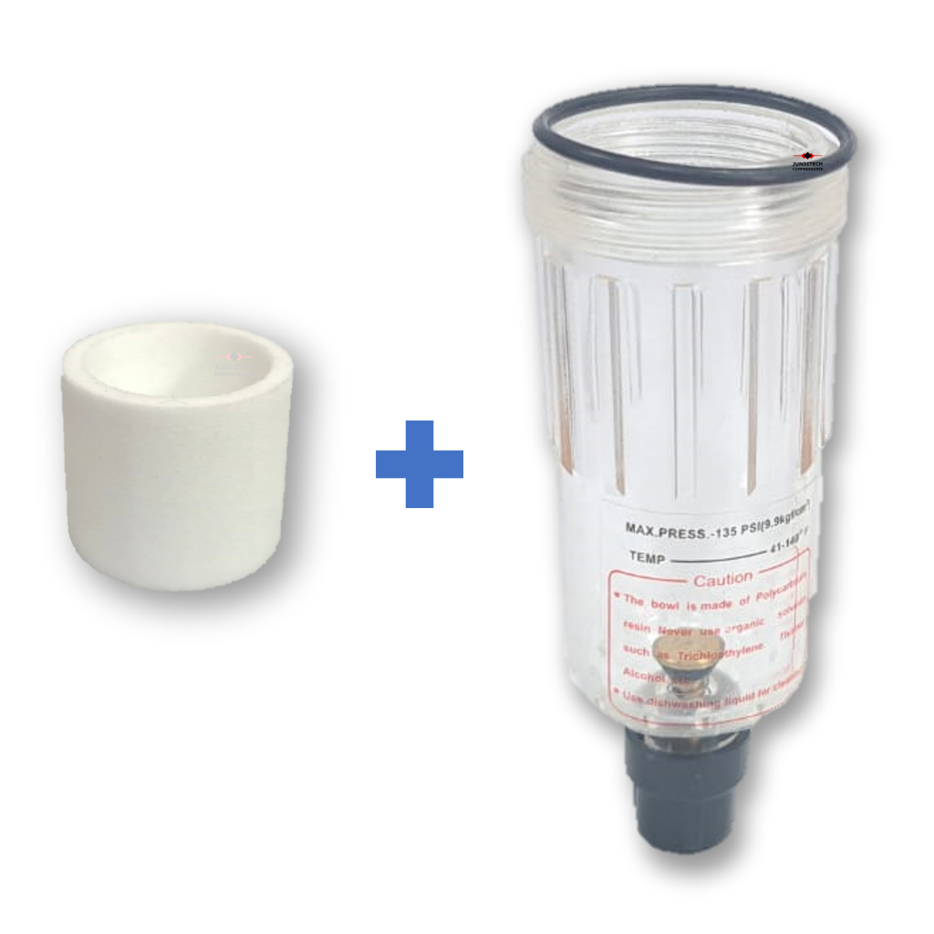 Kit Reposição Para Compressor de Ar Pneumatico Elemento Filtrante + Copo Acrilico Regulador de Pressão com filtro