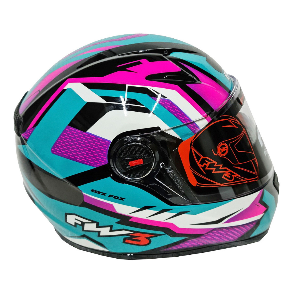 Capacete Fw3 Gtx Fox Azul Branco Rosa Fechado — imagem 2 de 2