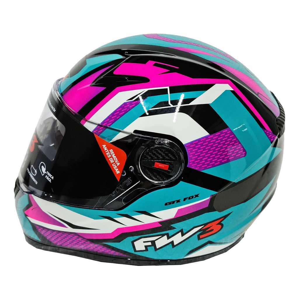 Capacete Fw3 Gtx Fox Azul Branco Rosa Fechado
