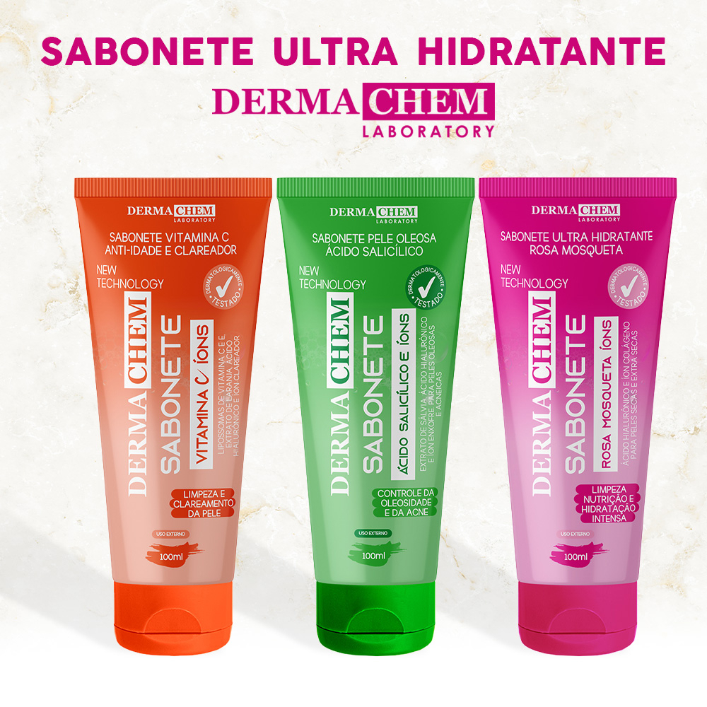 Sabonete Ultra Hidratante Limpeza e Nutrição/Vitamina C/Rosa Mosqueta/Controle Oleosidade Dermachem