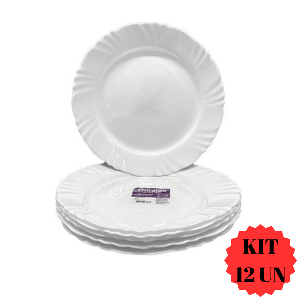 Kit 12 Pratos Pétala Raso Duralex Branco Vidro Opaline Jogo Jantar Resistente Nadir Figueiredo Conjunto Borda Ondulada J