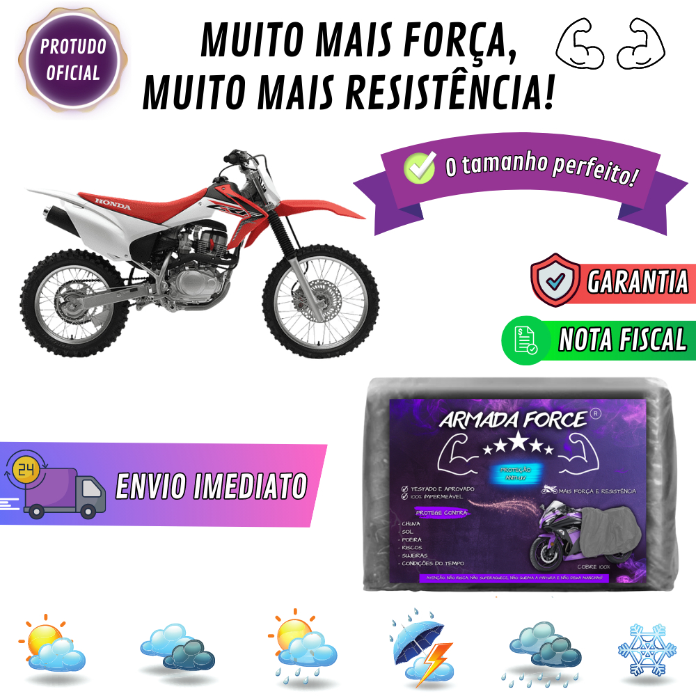 Capa Pra Moto HONDA CRF 150F Sem Forro Impermeável Armada Force Protege Sol Chuva Poeira Anti-UV
