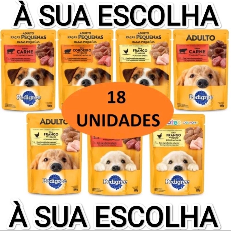 KIT 18 ou 10 SACHES PEDIGREE CÃO 100G SABORES A SUA ESCOLHA