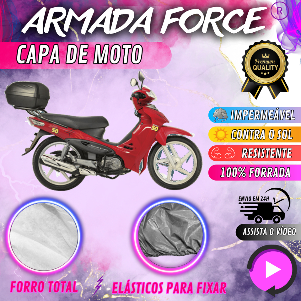 Capa Cobrir Moto DAFRA ZIG 50 100% Forrada Armada Force 100% Impermeável Protege Sol Chuva Poeira