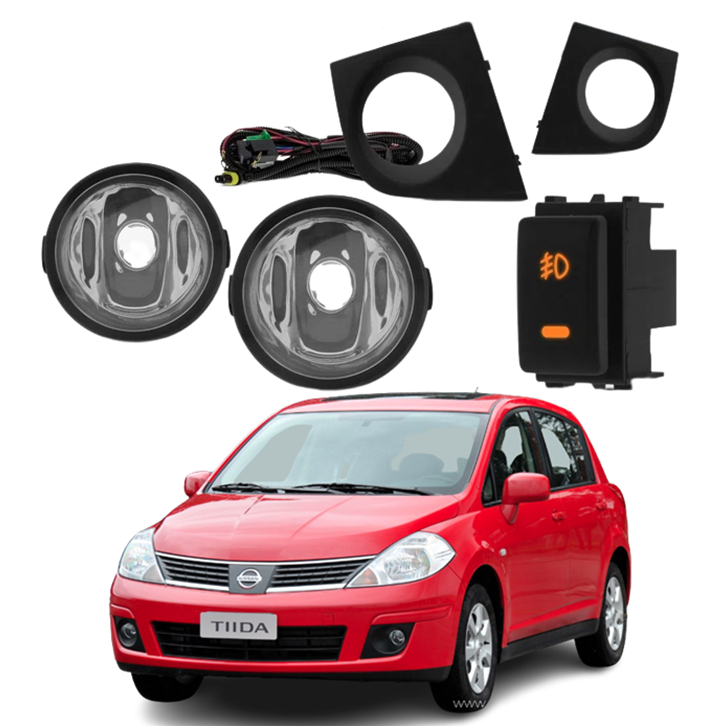 Kit Farol de Milha Auxiliar Neblina Nissan Tiida 2007 Até 2014 Botão Modelo Original