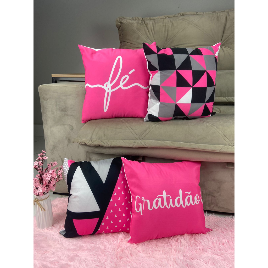 Kit c/ 04 Capas de Almofada Decorativas Modern Print 42x42 Kit Gratidão e Fé Pink em Oferta na Shopee