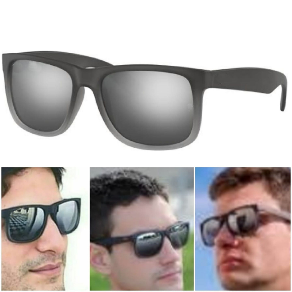 Óculos De Sol Justin Preto Prata Espelhado Emborrachado Quadrado Moderno UV400 Masculino Feminino Barato