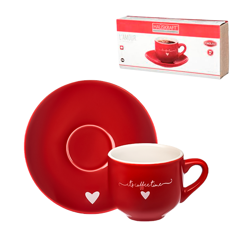 Kit Jogo De Xicara E Pires Vermelha Para Chá Da Tarde Café Da Manhã Porcelana Lamour 90ml 6 12 Peças