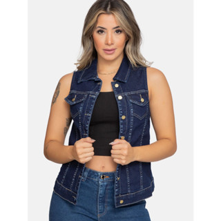 Colete Jeans Feminino Lavagem Escura