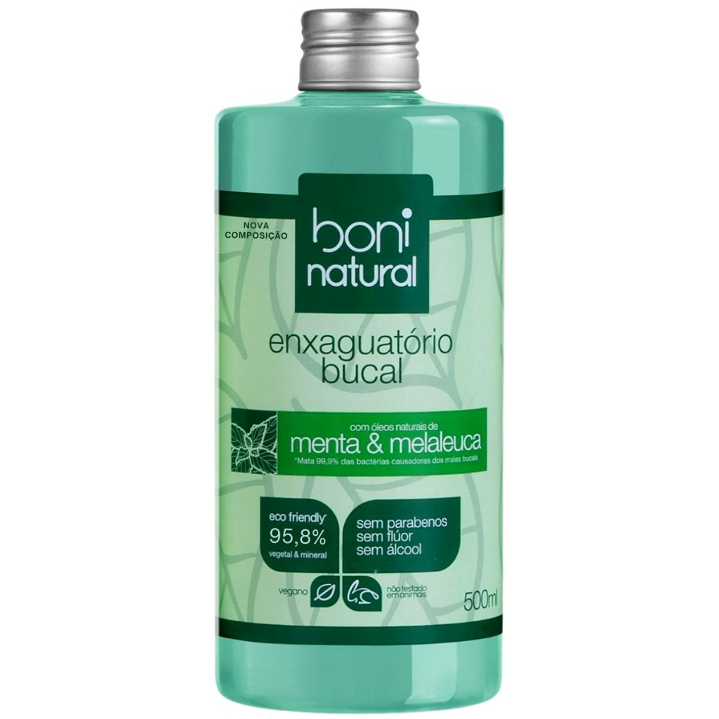 Kit 3 Enxaguante Bucal Natural Menta e Melaleuca 500ml Boni