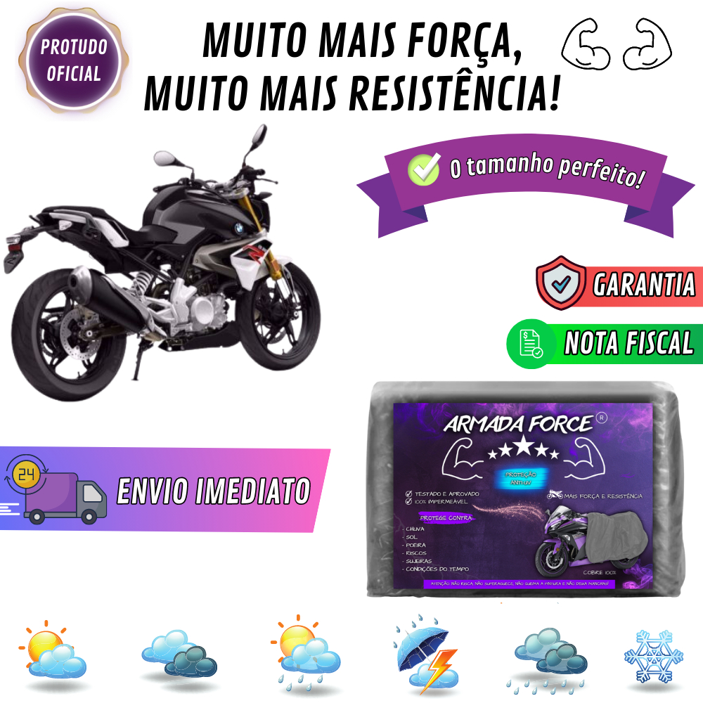 Capa Pra Moto BMW G3 10R Sem Forro 100% Impermeável Armada Force Protege Sol Chuva Poeira Sem Forro Proteção Anti-UV