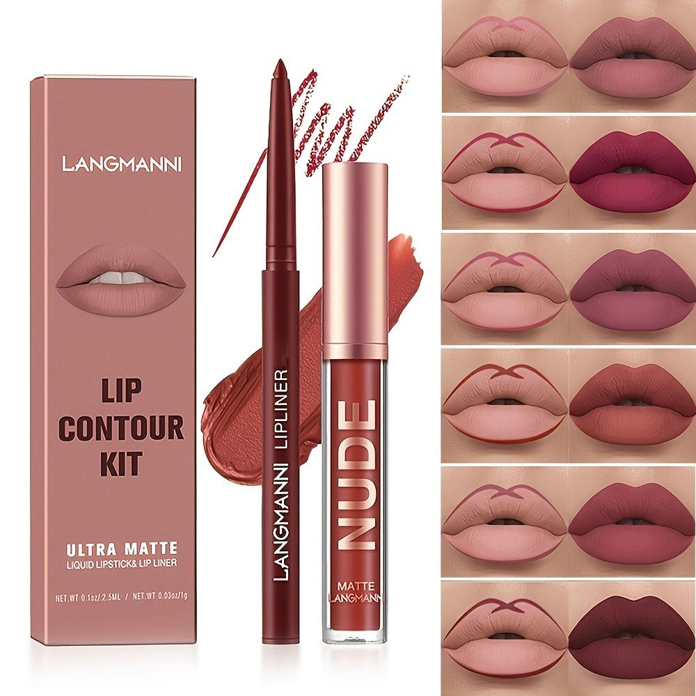 Kit Batom Matte + Contorno Lápis Labial Alta Pigmentação e Durabilidade