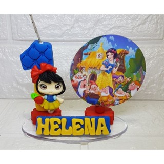 vela de aniversário branca de neve topo de bolo biscuit