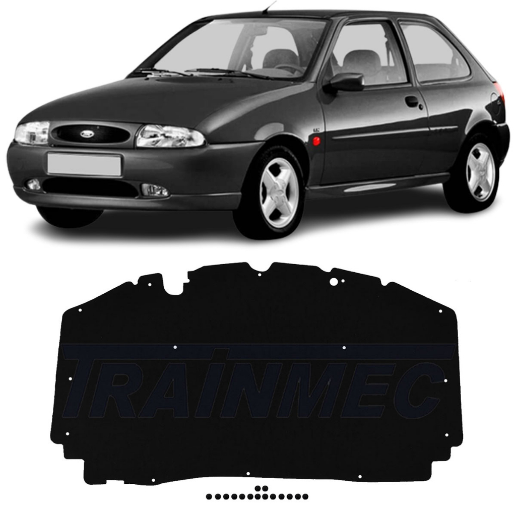 Forro Manta Capô Ford Fiesta Courier  1995 a 2002 Autoadesivo com Presilha Trainmec Térmico Acústico