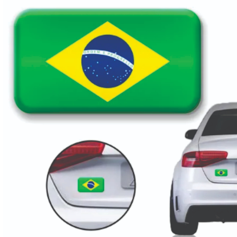 Kit Com 02 Adesivos Adesivo Resinado Da Bandeira Do Brasil Carro e Moto