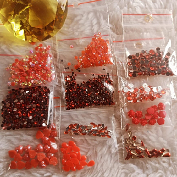 11 pacotes pedrarias vermelhas, mini combo pedrarias para adesivos e joias de unhas