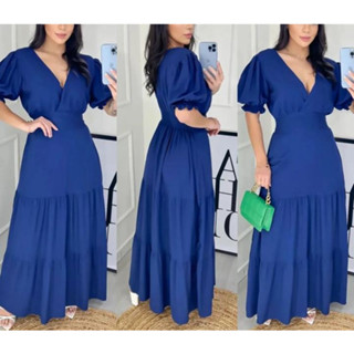 Vestido longo 3 Marias manga curta princesa decote X moda feminina