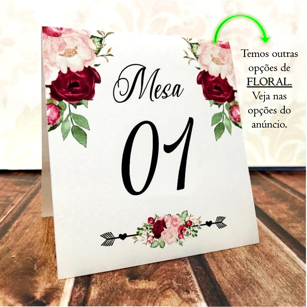 10 Plaquinhas numérica de Mesa casamento festa - marcador de mesa :: Escolha o floral