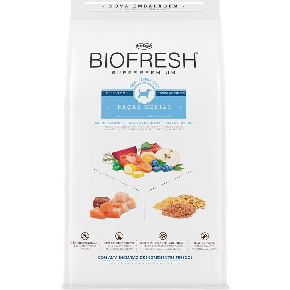 Ração Biofresh Cães Filhotes Raças Medias Carne 10kg