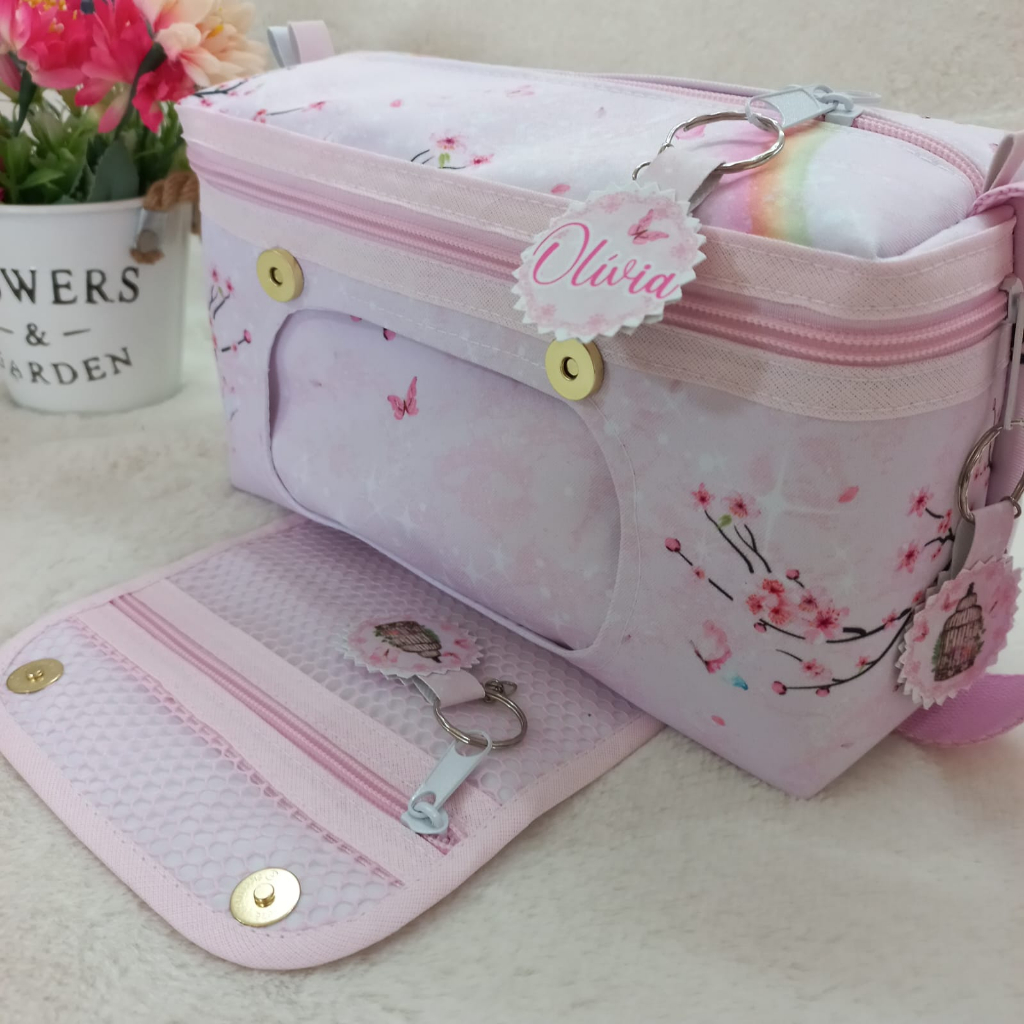 Nécessaire do Bebê - Porta Fraldas - Porta Lenços Umedecidos - Mamãe e Bebê - Maternidade - Jardim Encantado Rosa