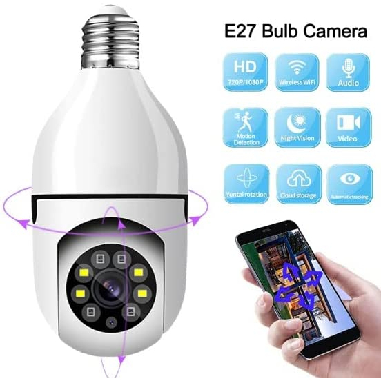 Câmera Segurança Lâmpada Giratória Wifi 360º - 1080p Visão Noturna