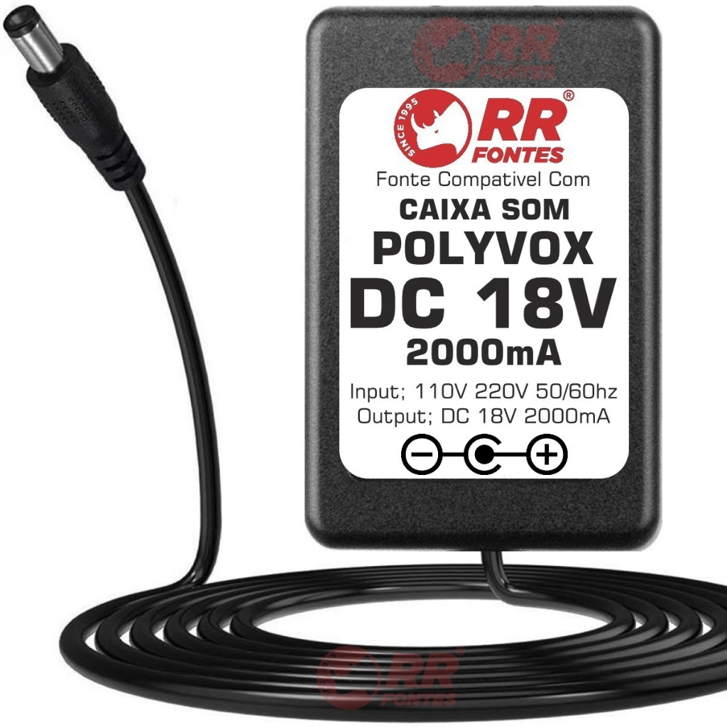 Fonte Carregador DC 18V Para Caixa Amplificada Bazuka Polivox