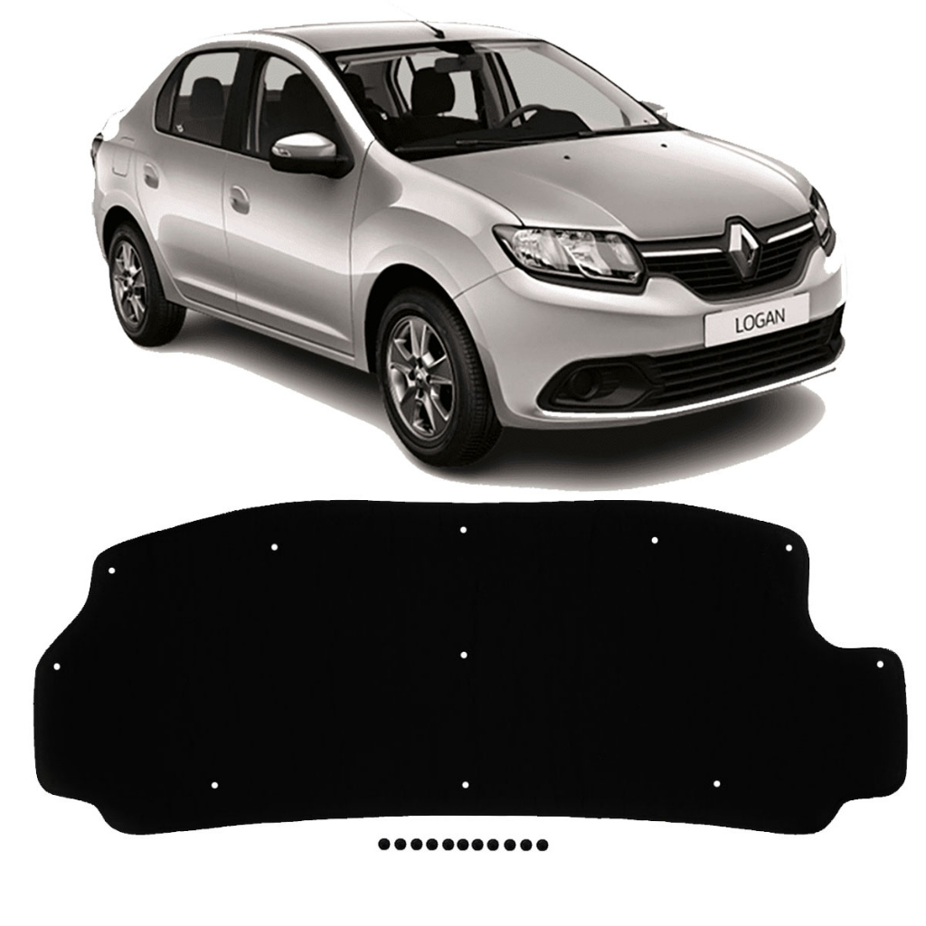 Forro Manta Capô Renault Logan Sandero 2015 a 2023 - Autoadesivo + Presilhas - Corte Laser Trainmec - Forração Isolador Térmico Acústico Anti Chamas Antichamas Anti Ruído - Resina Betuminosa Betuminado Betumado