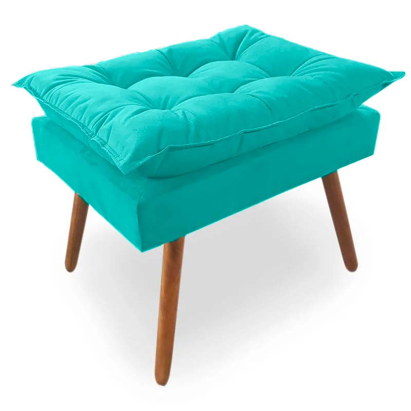 Banqueta Decorativa Opala Sued Azul Turquesa - Kimi Design