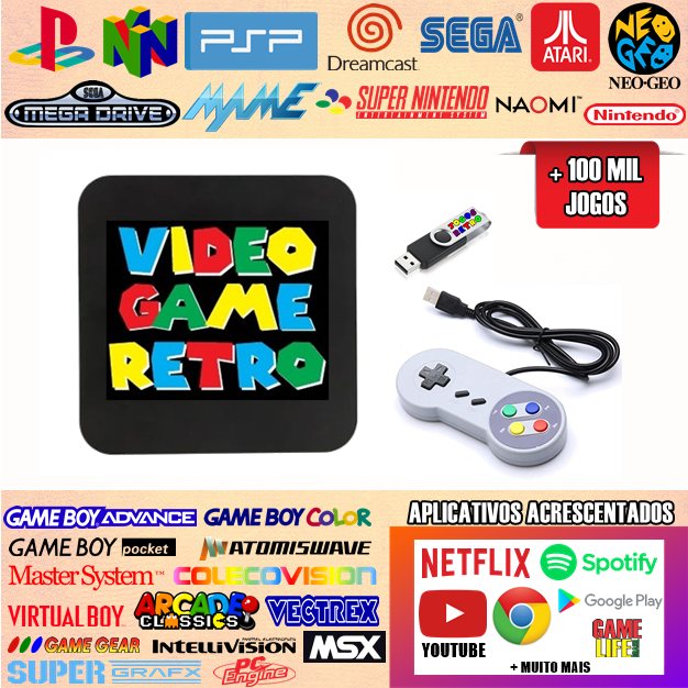 Video Game Box 100.00 Mil Jogos (Netflix, Youtube, Playstore) Android + Controle Joystick SNES