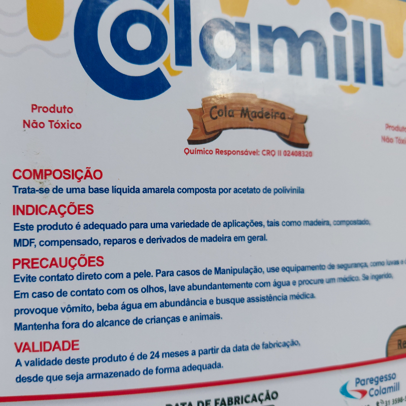 Cola PVA Amarela para Madeira e Artesanato - Colamill