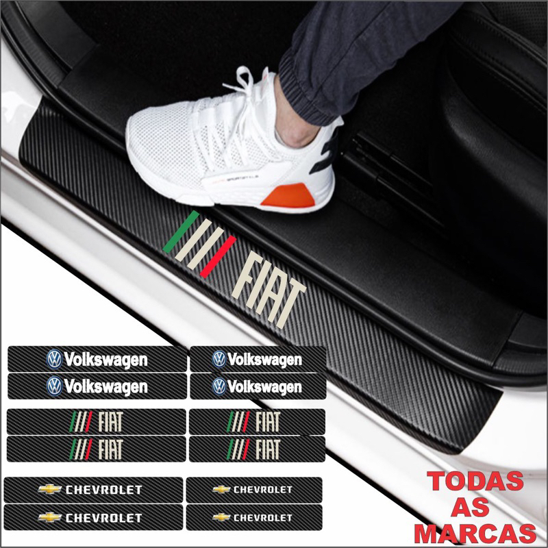 Soleira Automotiva Todas as 25 Marcas de Veículos kit 4 Portas Anti risco Fibra de Carbono
