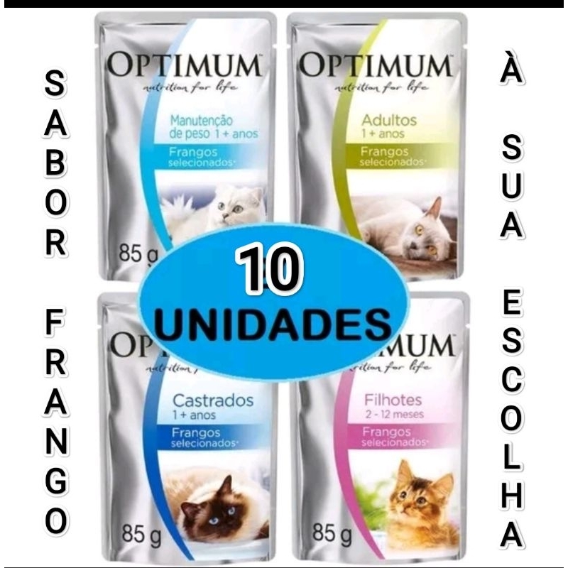 KIT 10 SACHÊS OPTIMUM GATO SABOR FRANGO 85G