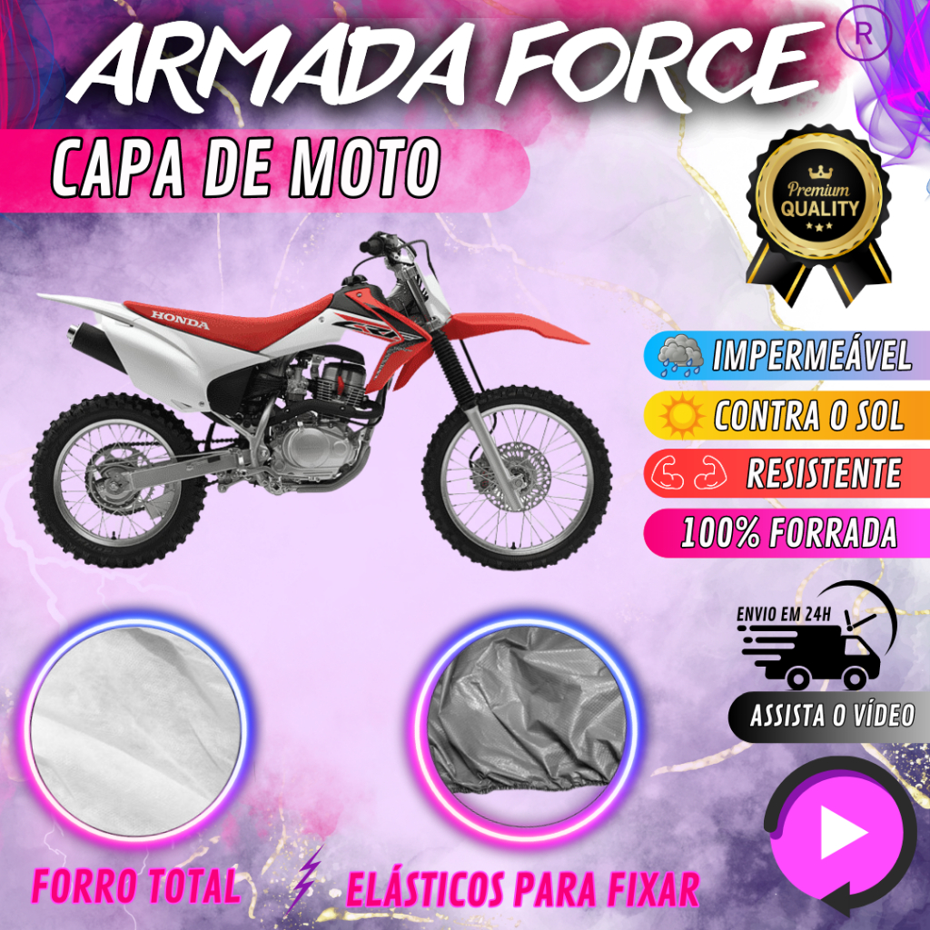 Capa Cobrir Moto HONDA CRF 150F 100% Forrada Armada Force 100% Impermeável Protege Sol Chuva Poeira