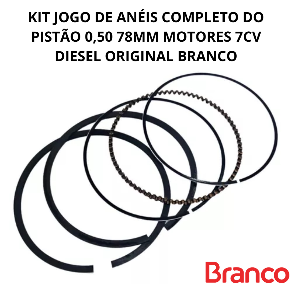 Kit Jogo De Anéis Original Branco Completo Do Pistão 0,50 78MM Motores 7CV Diesel Buffao Toyama