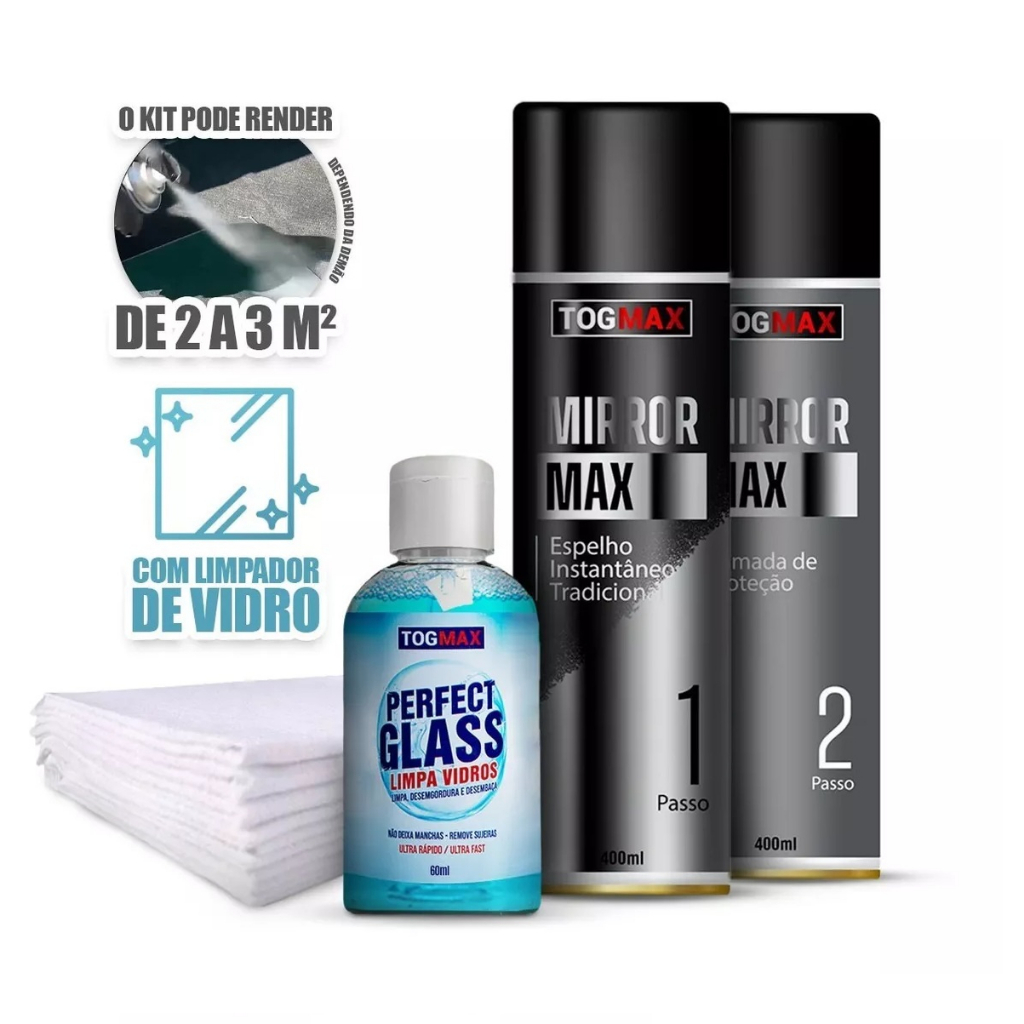 Kit Mirror Max Espelho Instantâneo Spray Efeito Espelho Vidro Acrílico Togmax Fase 1 e Fase 2 em Oferta na Shopee