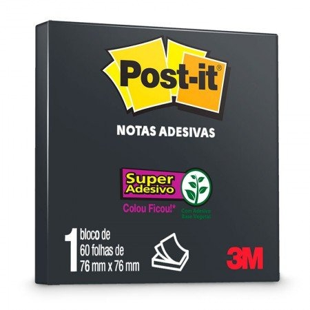 Kit 1 Caneta BRANCA Gel Trigel Cis + 1 Bloco de Notas Adesivo PRETO Quadrado 60 Folhas Post-it 3M