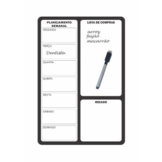 Lousa Quadro Magnético Imã De Geladeira Com Caneta Apagador Planner semanal