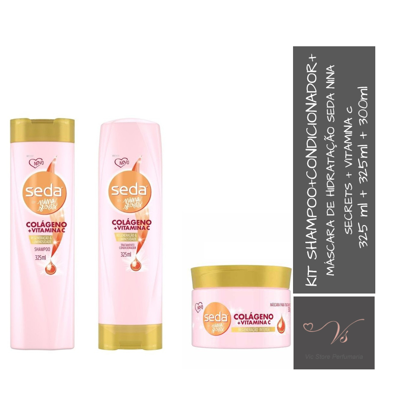 Kit Shampoo + Condicionador + Máscara de hidratação Seda By Nina Secrets Colágeno + Vitamina C