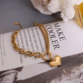 Pulseira Feminina Coração Aço inoxidável banhado ouro 18k