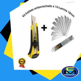 kit Estilete Profissional emborrachado Largo e 10 Lamina de 18mm em Oferta na Shopee