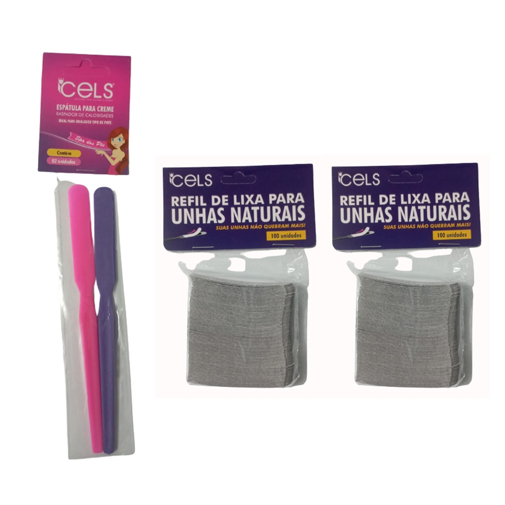 2 Bases Lixa + 200 Unidades de Refil Lixas Para Unhas Naturais - Cels