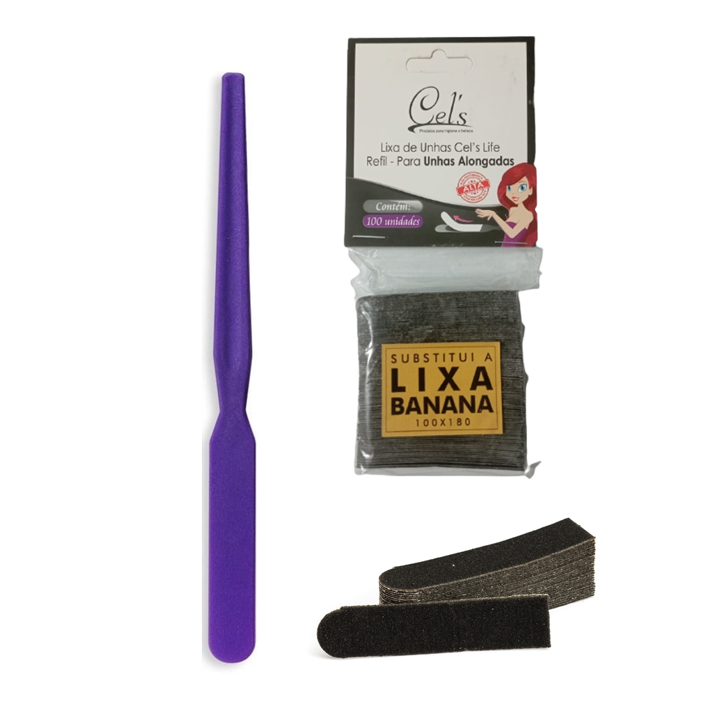 1 Base Lixa + 100 Unidades de Refil Lixas Para Unhas Alongadas - Cels