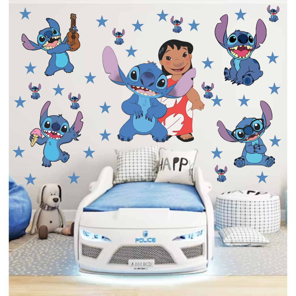 Cartela Adesiva Stitch Menina ou Menina Recheada Adesivos Autocolante Decoração Quarto infantil