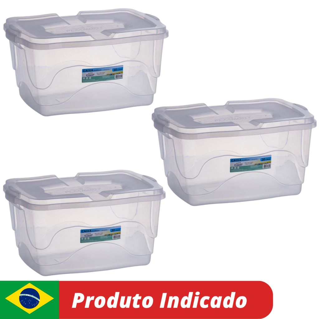 6 Caixas Organizadoras De Plástico 20 Litros Brinquedos Com Tampa Trava Cesto Multiuso Organizador Transparente