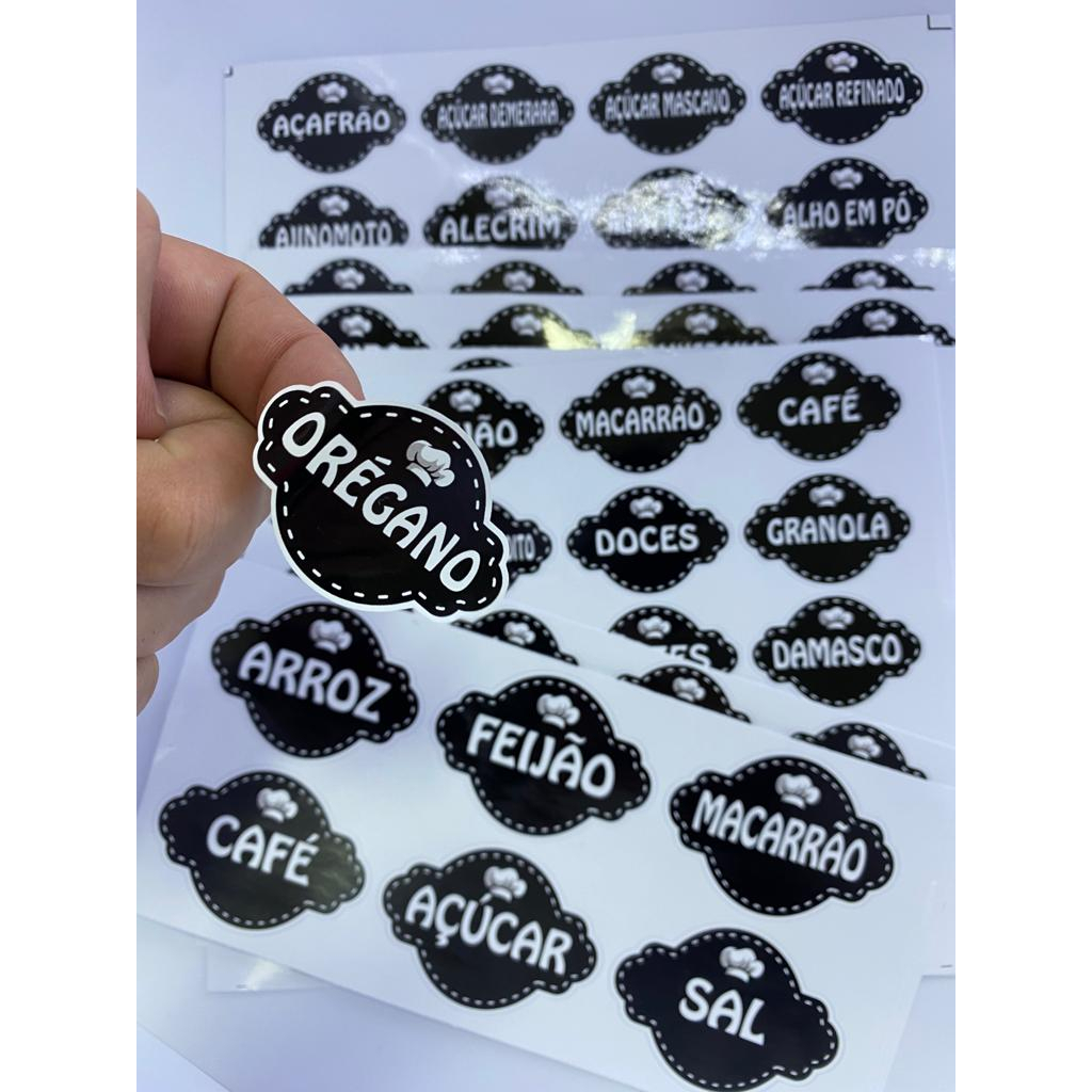 Kit 126 Etiquetas Adesivas Para Condimentos Potes Organizadores PRETO