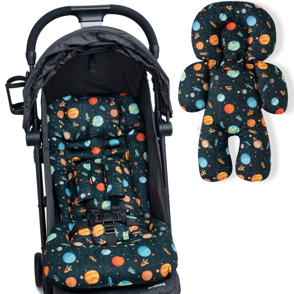 KIT ALMOFADA PARA CARRINHO E ALMOFADA PARA BEBÊ CONFORTO - FOGUETE