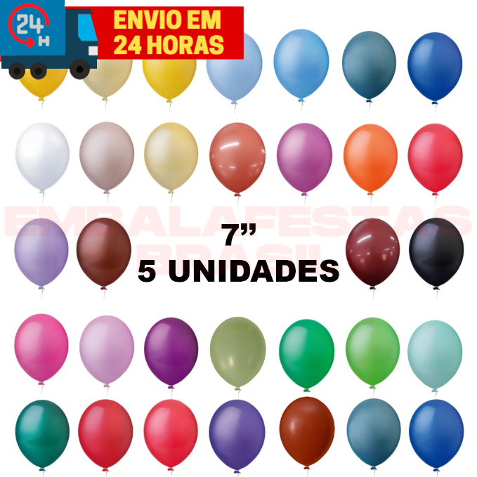 5 Unidades Balão Látex Tamanho 7 Varias Cores Festa Decoração Arco Para Balão